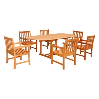 Eco Friendly 7 Piece Wood Outdoor Dining Set with Oval Extension Table