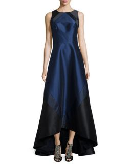 Theia Sleeveless Colorblock High Low Gown, Midnight