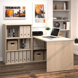 Bestar i3 L Shaped Desk with Hutch and Open Storage   Desks