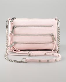 Rebecca Minkoff Zip Front Leather Crossbody Bag, Petal Pink