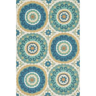 Hand hooked Blossom Ivory/ Aqua Rug (76 X 96)