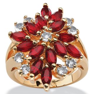 PalmBeach Marquise Cut Red Crystal Flower Cocktail Ring in 18k Gold