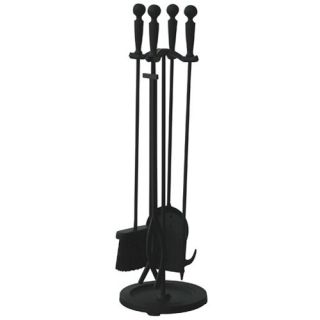 Uniflame 5 Piece Brushed Black Finish Fireset with Double Rods   Fireplace Tools
