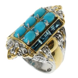 Michael Valitutti Two tone Cushion shaped Turquoise and Sapphire Ring