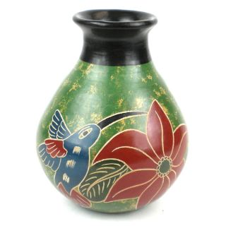 Handmade 7 inch Tall Vase   Hummingbird on Flower Design (Nicaragua)