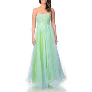 Betsy & Adam Womens Blue Green Mesh and Lace Ball Gown  