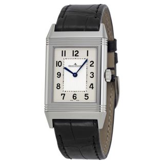 Jaeger LeCoultre Mens Revreso GR Silver Dial Leather Strap Watch