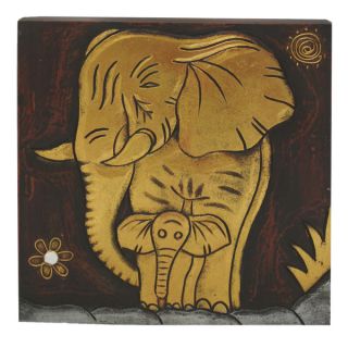 Hand Carved Elephant with Baby Wall Panel, Handmade in Indonesia
