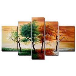 Hand painted Four Seasons 5 piece Gallery wrapped Canvas Art Set