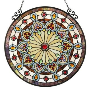 Tiffany Style Victorian Design Stained Glass Window Panel