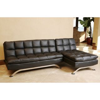 ABBYSON LIVING Vienna Black Leather Sofa Bed and Chaise Sectional