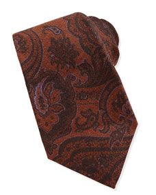 Kiton Paisley Wool/Silk Tie, Brown/Purple