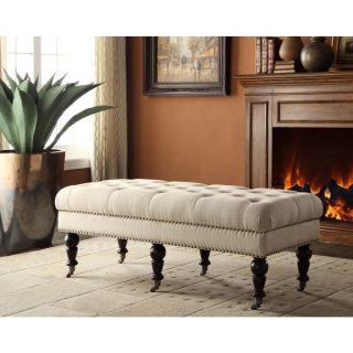 Oh Home 50 inch Francesca Cream Linen Tufted Bench with Espresso Legs