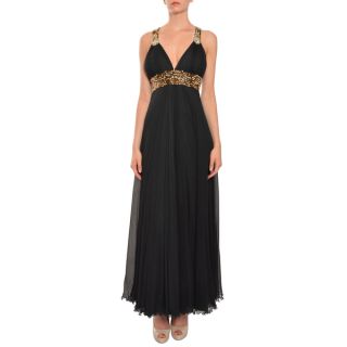 Printing Arte Womens Black Crinkle Silk Beaded Gown Dress   16626654