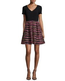 Trina Turk Short Sleeve Combo Striped A line Skirt Dress