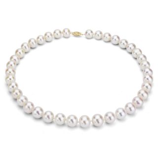 DaVonna 14k 9 10mm White Freshwater Cultured Pearl Strand Necklace (16