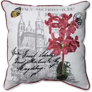 Pillow Perfect Embroidered Pink Flowers and Castle Print Corded Throw Pillow