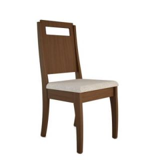 Manhattan Comfort Ferry Fabric and Wooden Upholstered Dining Chair in Nut Brown and Beige Fabric 101508