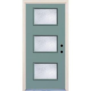 Builder's Choice 36 in. x 80 in. Surf 3 Lite Rain Glass Painted Fiberglass Prehung Front Door with Brickmould HDX162903