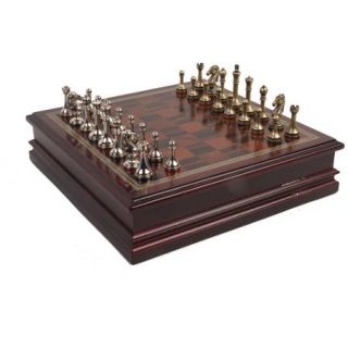 Classic Games Collection Metal Chessmen with Deluxe Wood Board