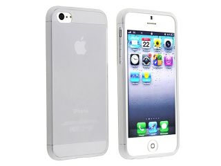 Insten White Clear Ultra Thin Rubber Gel Case + Silver Stylus Compatible with Apple iPhone 5 5G