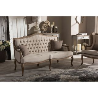 Oliver Weathered Oak Wood Button tufted Upholstered Sofa by Wholesale