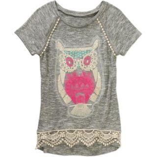Miss Chievous Girls' Hacci Hi Lo Tunic Top with Owl Applique