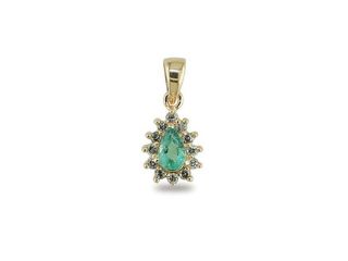 14K Gold Pear Shape Emerald and Diamond Pendant
