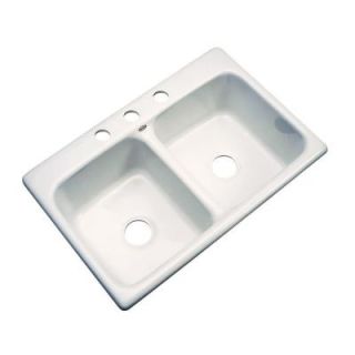 Thermocast Newport Drop in Acrylic 33x22x9 3 Hole Double Bowl Kitchen Sink in Biscuit 40303