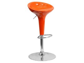 Flash Furniture Contemporary Orange Plastic Adjustable Height Bar Stool with Chrome Base