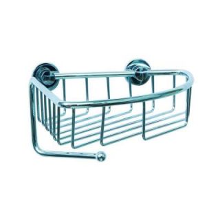 No Drilling Required Draad Rustproof Solid Brass Shower Caddy 8 in. Single Shelf Corner Mount with Hook in Chrome DK110 CHR