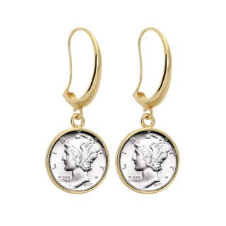 American Coin Treasures Goldtone Silver Mercury Dime Earrings