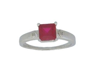 1 Ct Created Ruby & Diamond Princess Cut Ring .925 Sterling Silver Rhodium Fi