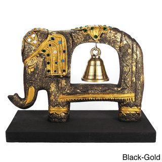 Jeweled Elephant Sculpture Rain Tree Wooden Brass Bell (Thailand