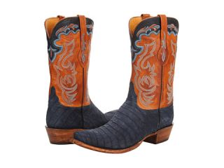 Lucchese L1434 Navy Suede Belly Caiman Cognac Burnished Ranch, Shoes