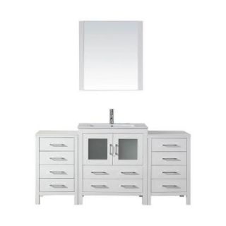 Virtu USA Dior 66 in. W x 18.3 in. D x 33.43 in. H White Vanity With Ceramic Vanity Top With White Square Basin and Mirror KS 70066 C WH