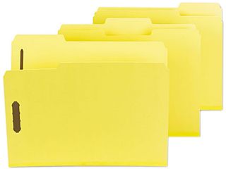 Smead 14939 Colored Pressboard Fastener Folders, Letter, 1/3 Cut, Yellow, 25/Box