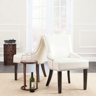 Safavieh Loire Cream Leather Nailhead Dining Chairs (Set of 2