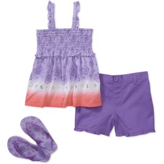 Faded Glory   Baby Girls' 3 Piece Smock Tank, Short and Flip Flop Set