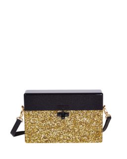 Edie Parker Half and Half Small Trunk Bag, Gold/Obsidian