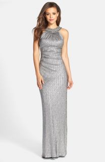 Xscape Embellished Metallic Knit Gown