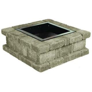 Pavestone 38.5 in. x 14 in. RumbleStone Square Fire Pit Kit in Greystone RSK50334