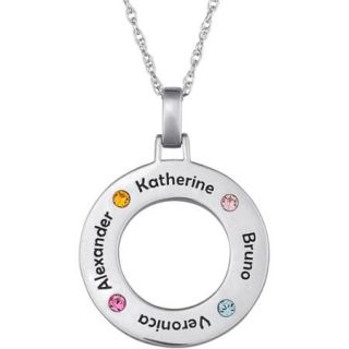 Personalized Sterling Silver Family Name & Birthstone Disc Necklace