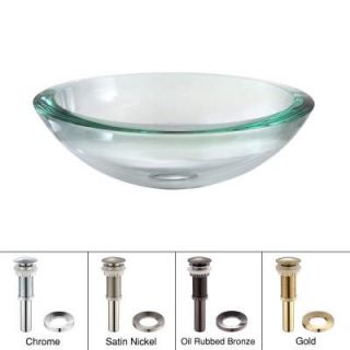 KRAUS Vessel Sink in Clear Glass with Pop Up Drain and Mounting Ring in Chrome GV 150  CH