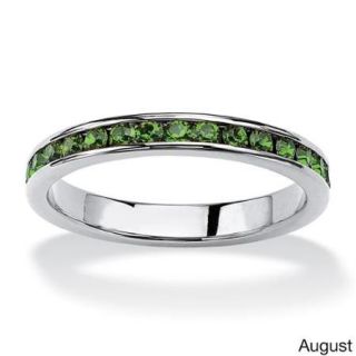 PalmBeach Round Birthstone Stackable Eternity Band in Sterling Silver Color Fun Size 7   August   Simulated Peridot