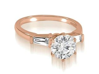 1.35 cttw. Round Baguette Three Stone Diamond Engagement Ring in 18K Rose Gold