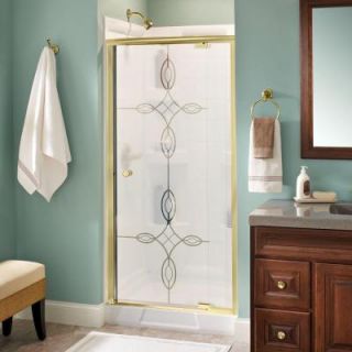 Delta Lyndall 36 in. x 66 in. Semi Framed Pivoting Shower Door in Polished Brass with Tranquility Glass 159337