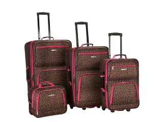 Rockland Expandable 4 Piece Luggage Set   Pink Leopard Pattern