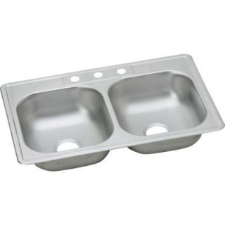 Elkay Dayton Top Mount Stainless Steel 33 in. 3 Hole Double Bowl Kitchen Sink in Satin D233223