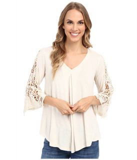 Bobeau Lara Crochet Sleeve Top Oatmeal